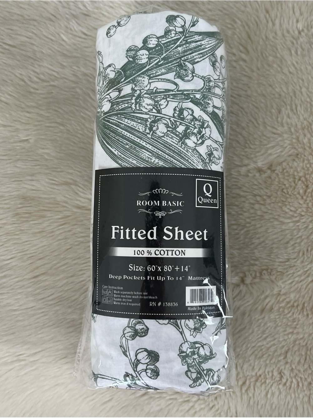 Room Basic Toile Print Queen Fitted Sheet - NWT